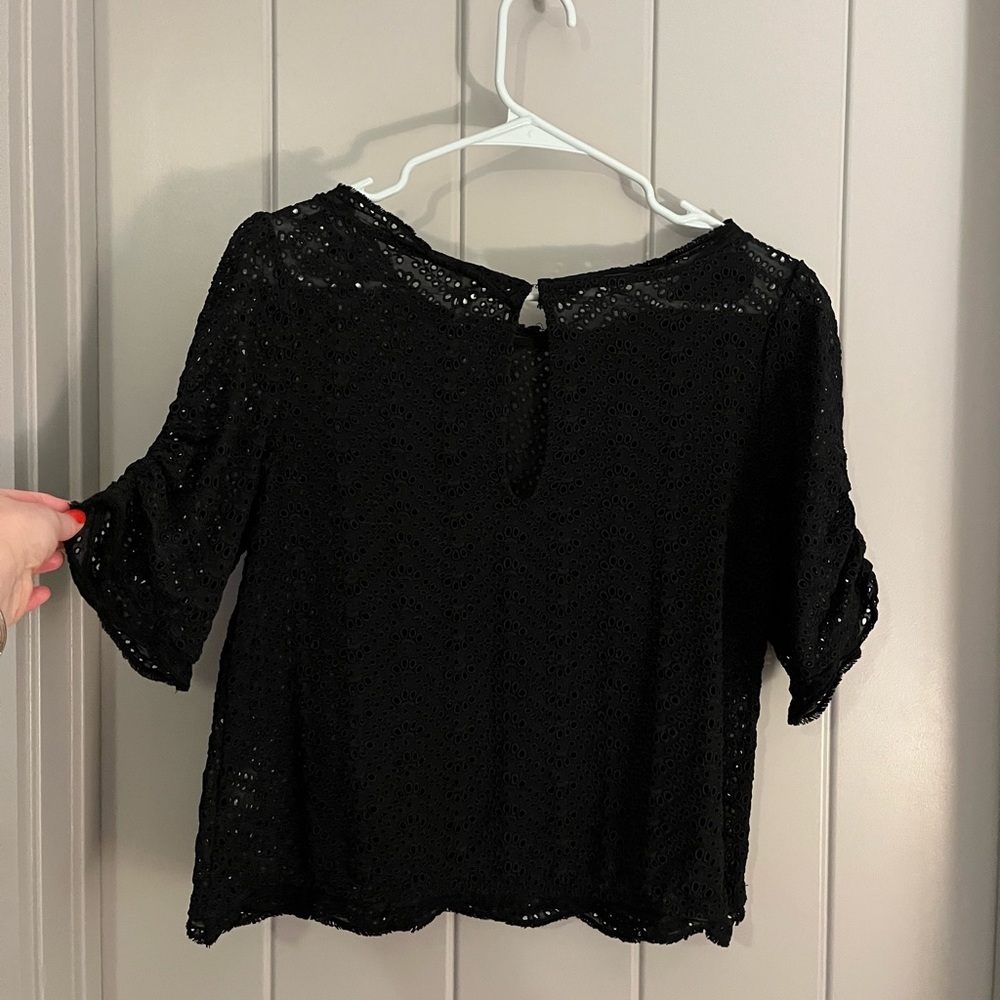 Joie black eyelet lace top with scalloped edges